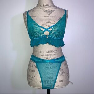 Frederick’s of Hollywood Turquoise Floral Lingerie Set